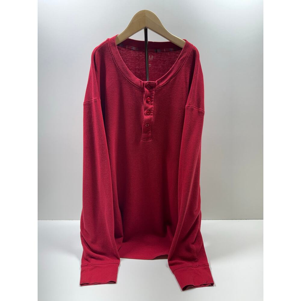 Y2K Gap Thermal Henley Shirt Unisex Red Sz XXL Waffle Weave Classic Dad core
